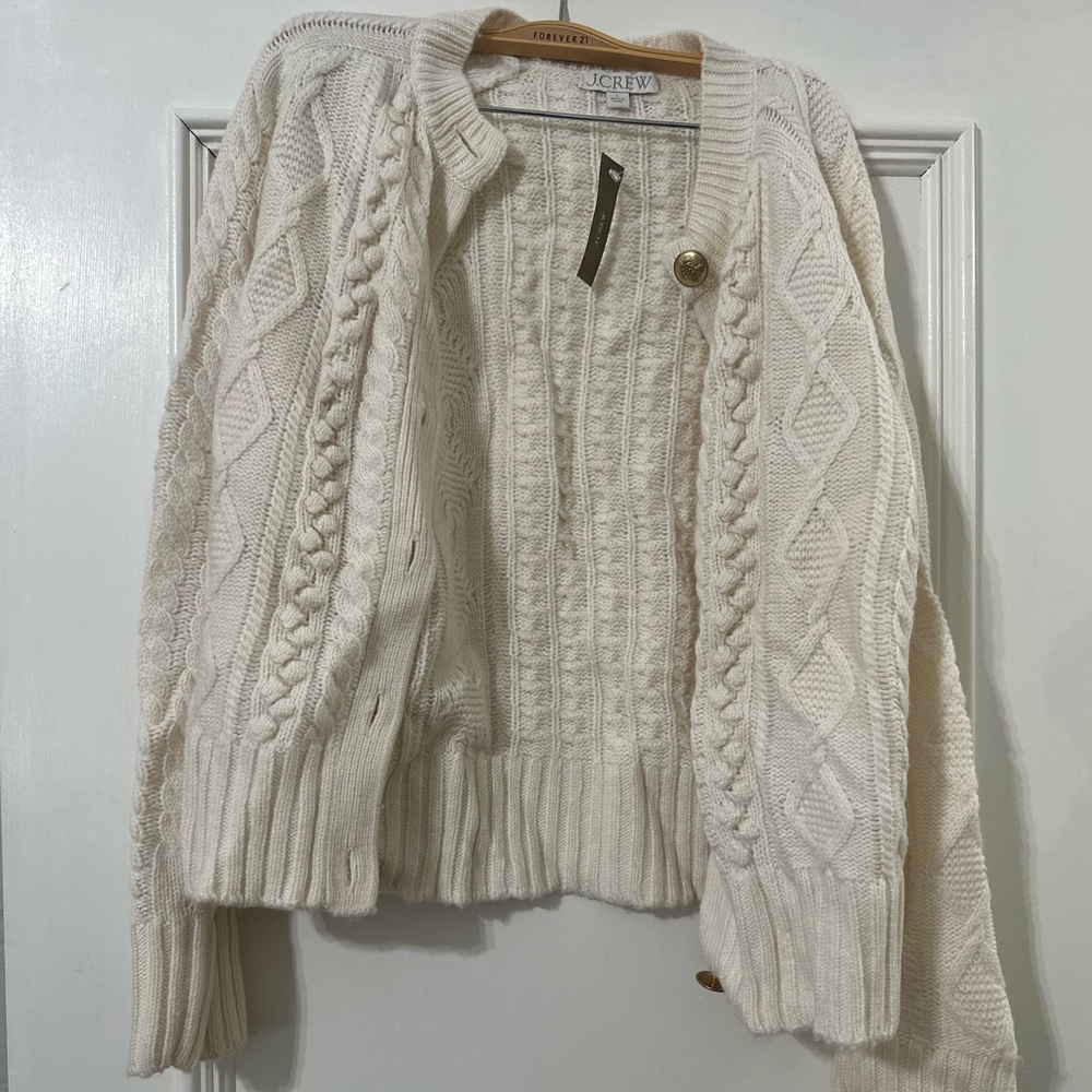 J Crew Cream Cable Knit Cardigan